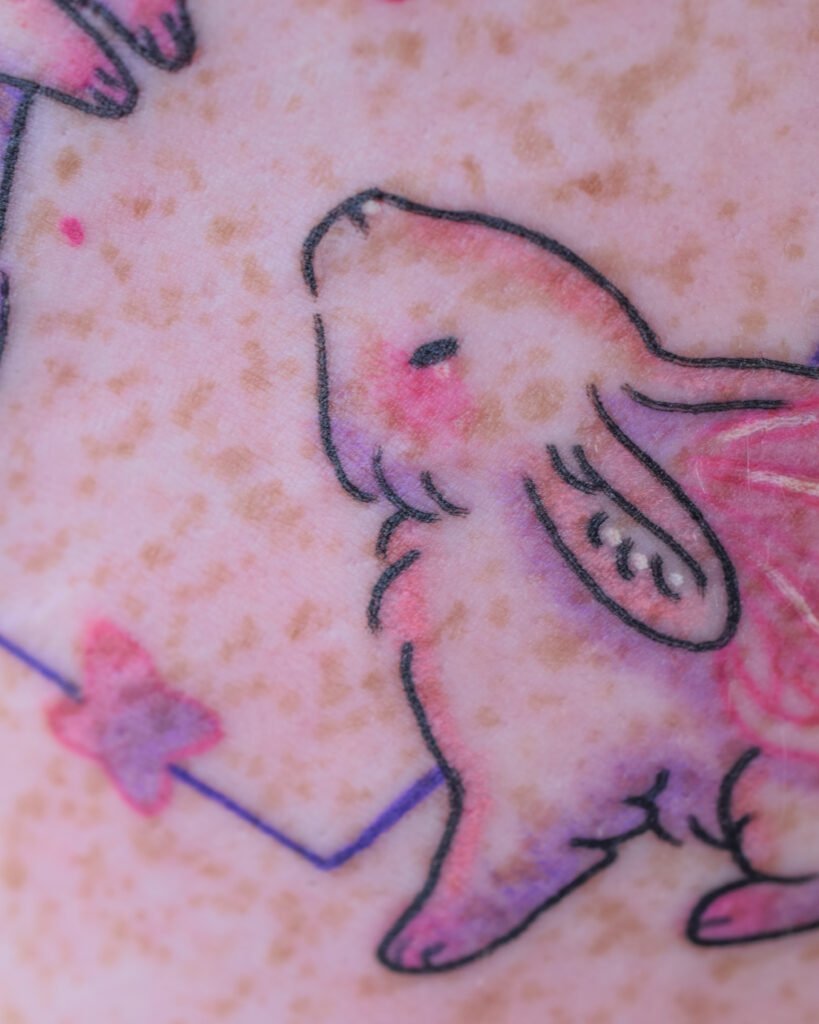 fairy bunny pastel pink color soft villain tattoo